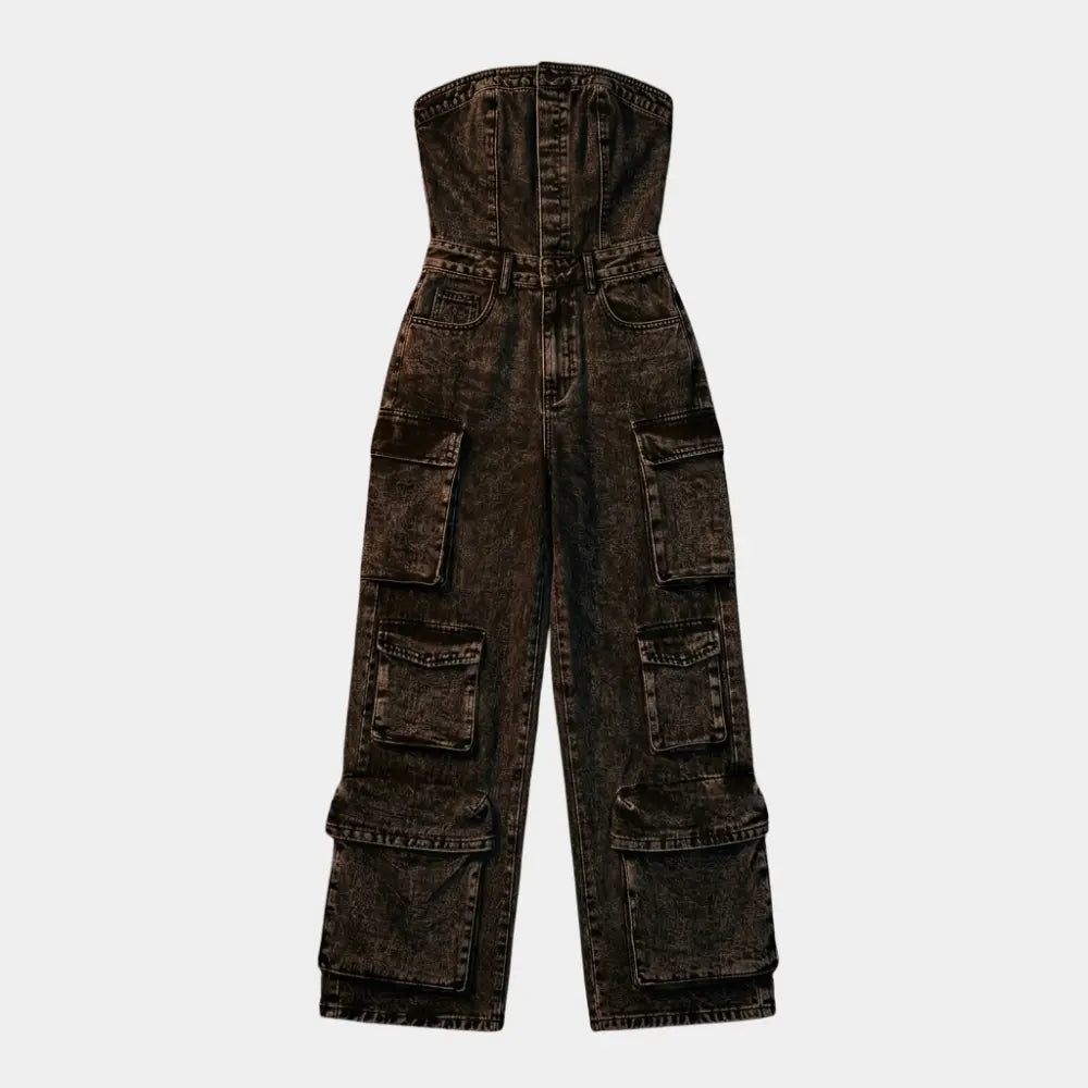Strapless Denim Overalls & Jumpsuit with Pockets - Small Size (S)