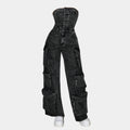 Strapless Denim Overalls & Jumpsuit with Pockets - Small Size (S)