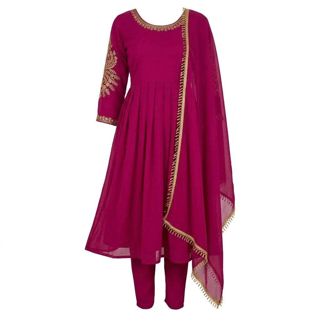 Red Embroidered Georgette Anarkali Gown Set