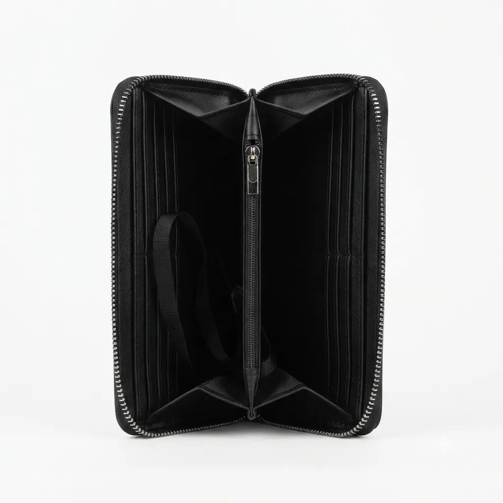 BOWEISI Black Zippered Long Unisex Wallet