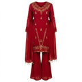 90's Red 3-Piece Kurti Sharara Suit