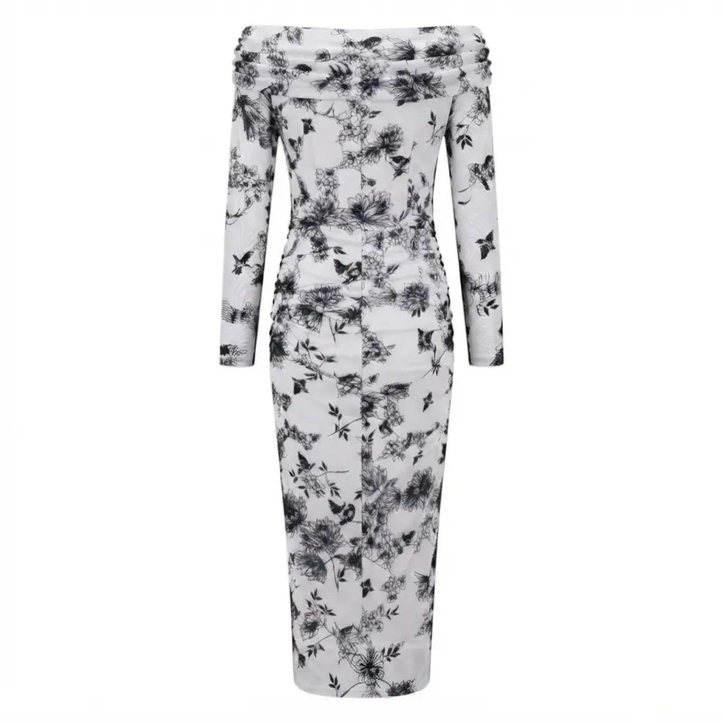 Floral Ruched Bodycon Dress – Sizes XS to XL