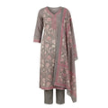 Elegant Grey & Pink Floral 3-Piece Kurthi Set - Size 40