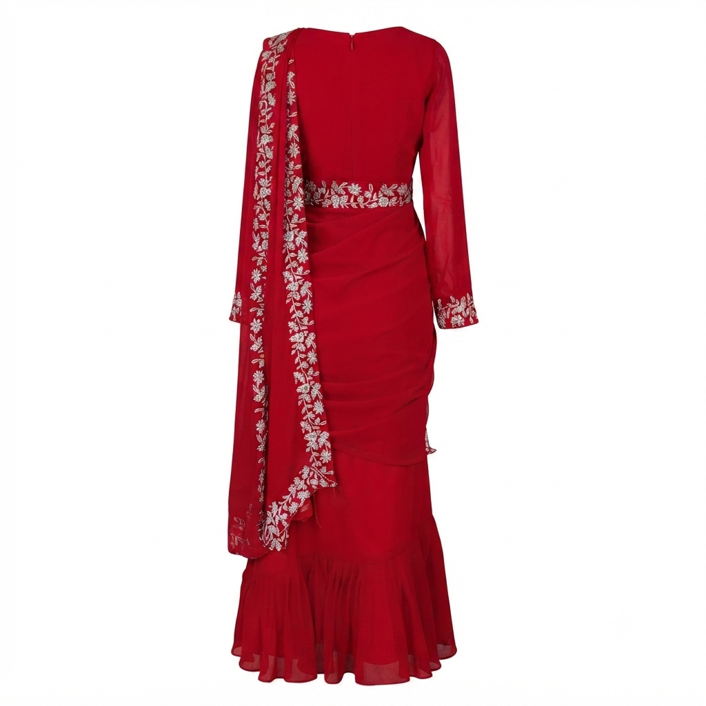 Gown Saree Ready To Wear- Georgette Fabric Embroidery Work