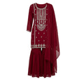 Women's Maroon Georgette 3-Piece Kurthi Set – Size 38