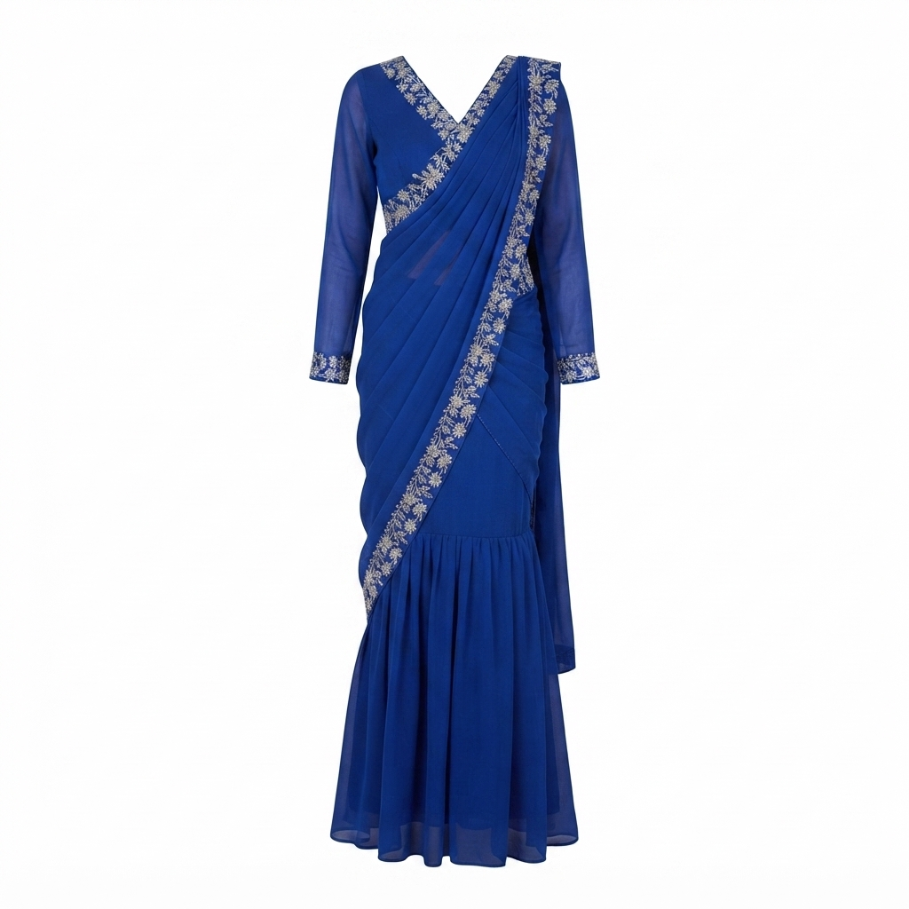 Gown Saree Ready To Wear- Georgette Fabric Embroidery Work