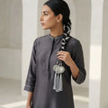 Traditional Silver Hair Lacha with Mirrors and Tassels