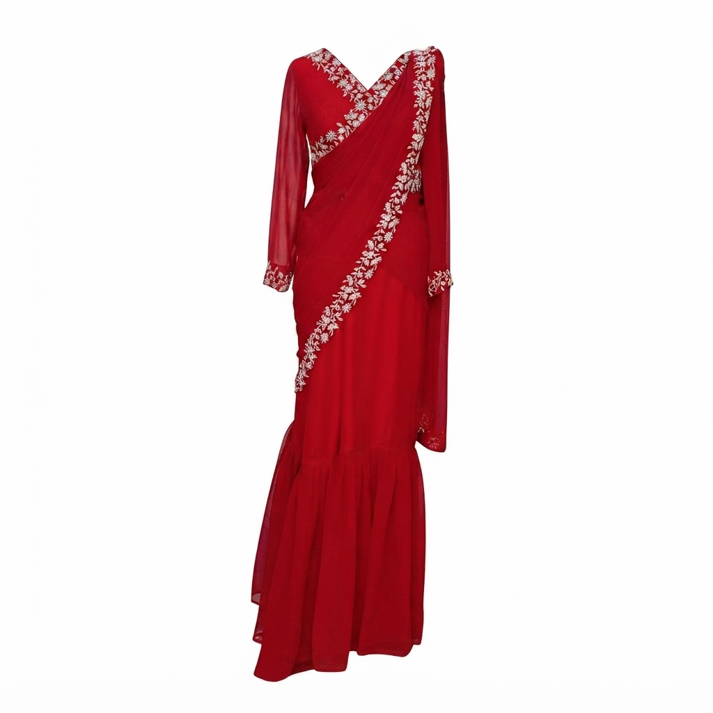 Gown Saree Ready To Wear- Georgette Fabric Embroidery Work