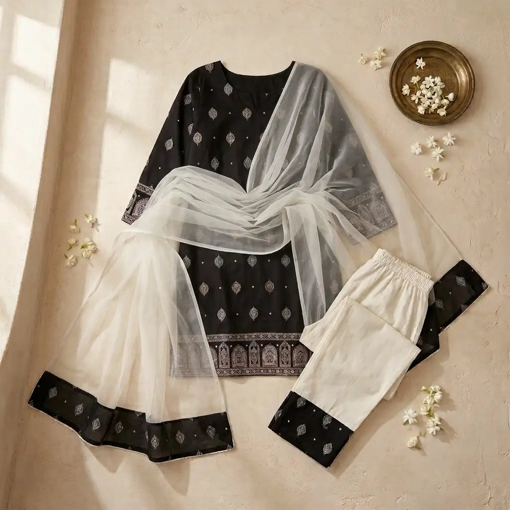 Rajasthani Black Short Kurthi Set