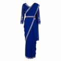 Georgette Saree with Embroidery Work - Stitched Blouse & Belt Size 40
