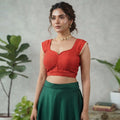 Red Designer Blouse with Pearl Design