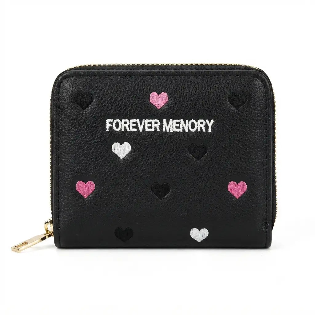Heart Embroidered Mini Wallet