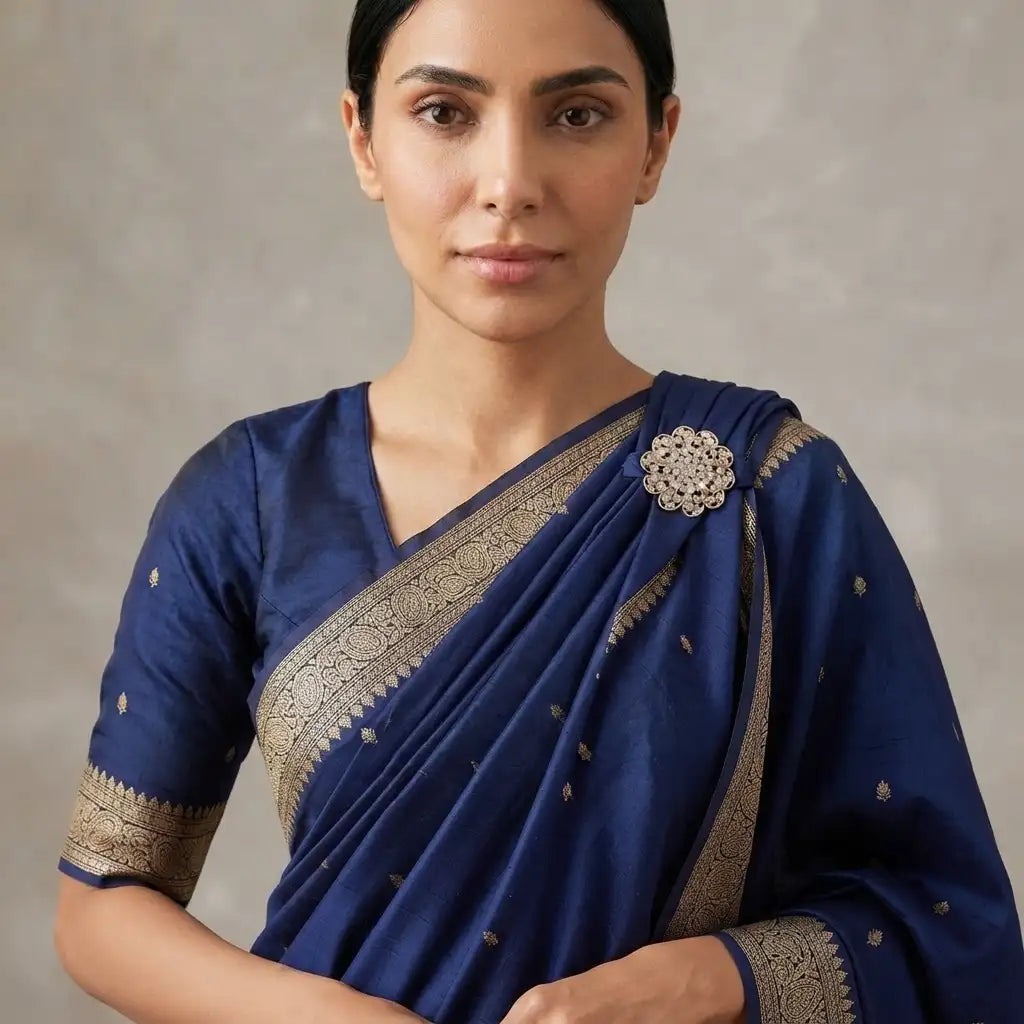 Gold Crystal Flower Saree Pin