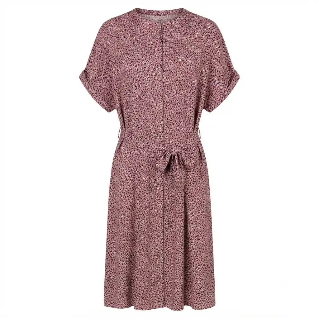 Pink Abstract Print Belted Dress - Size XL