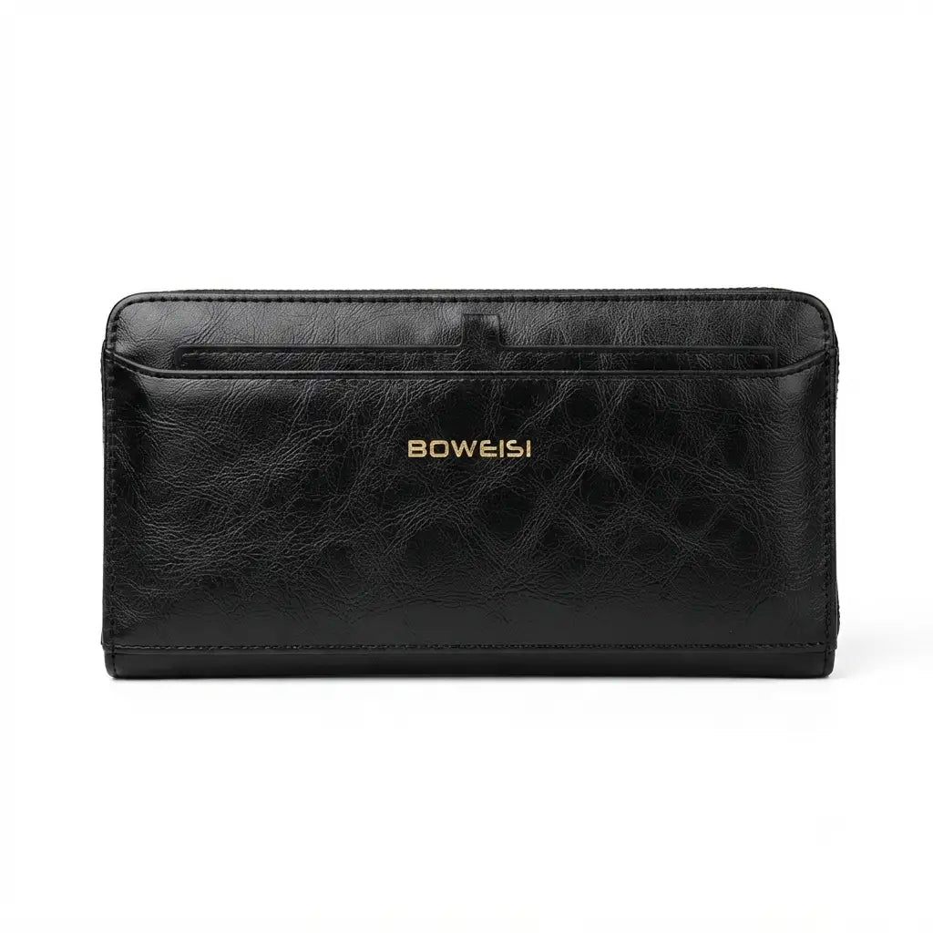 BOWEISI Black Zippered Long Unisex Wallet