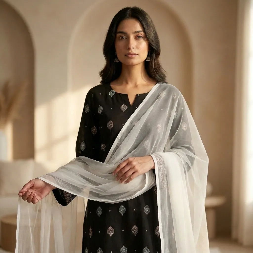 Rajasthani Black Short Kurthi Set
