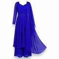 Blue Anarkali Gown Set with Palazzo & Dupatta