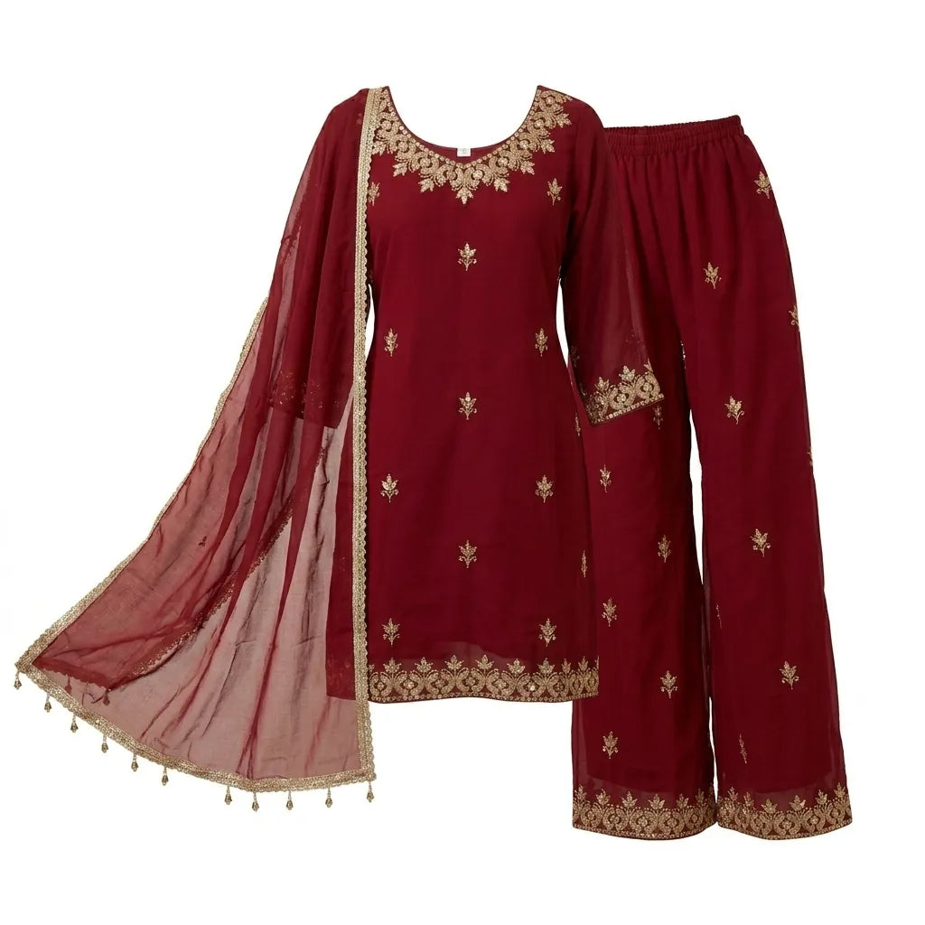 Red 90’s Georgette 3-Piece Kurthi Set