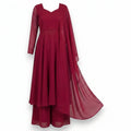 Red Anarkali Gown Set with Palazzo & Dupatta