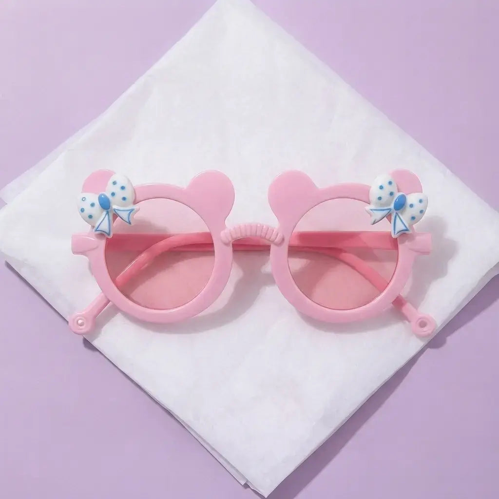 Kids Cute Bear Frame Bowknot Glasses | Round Casual Decorative Eyewear for Girls | Fashion Accessory | Ages 3–14