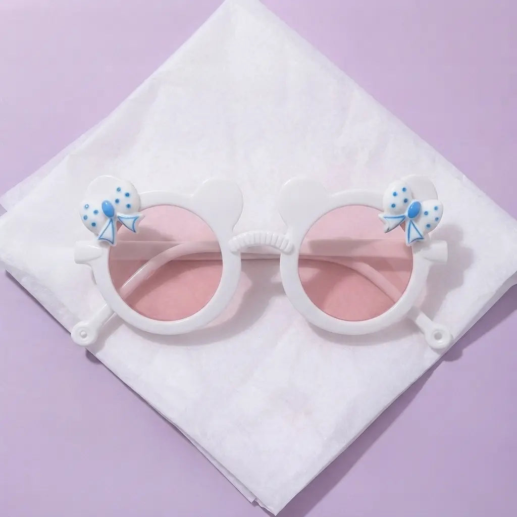 Kids Cute Bear Frame Bowknot Glasses | Round Casual Decorative Eyewear for Girls | Fashion Accessory | Ages 3–14