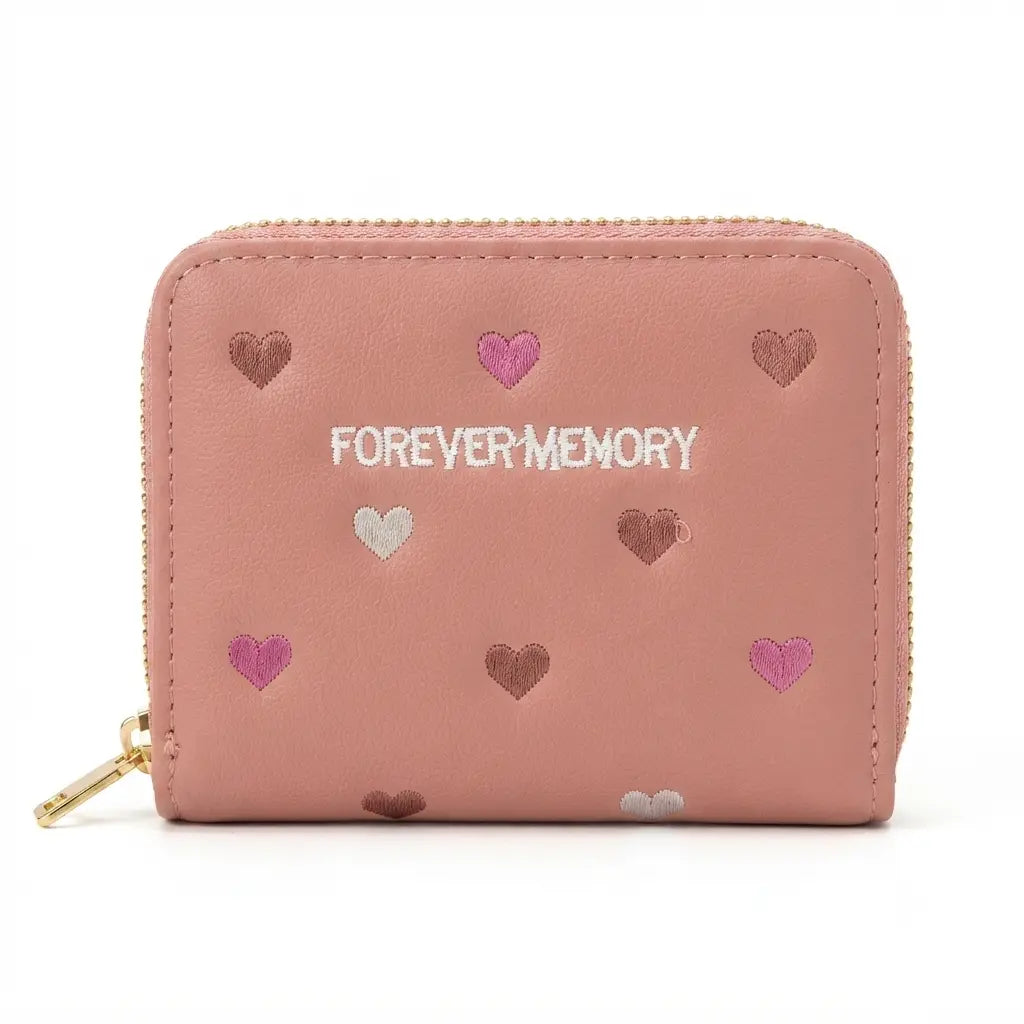 Heart Embroidered Mini Wallet