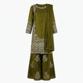 Olive Green Chanderi Silk Suit Set - Ladies Kurti
