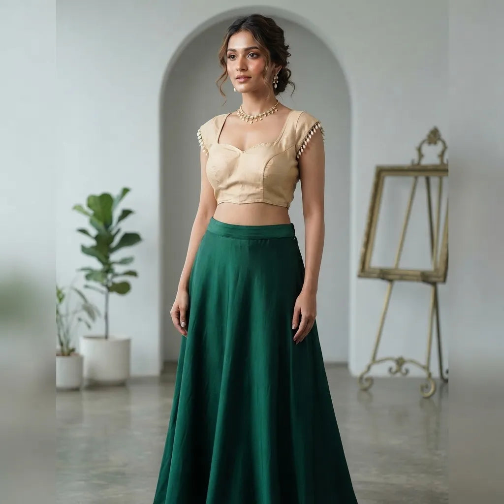 Golden Designer Blouse with Pearl Detailing