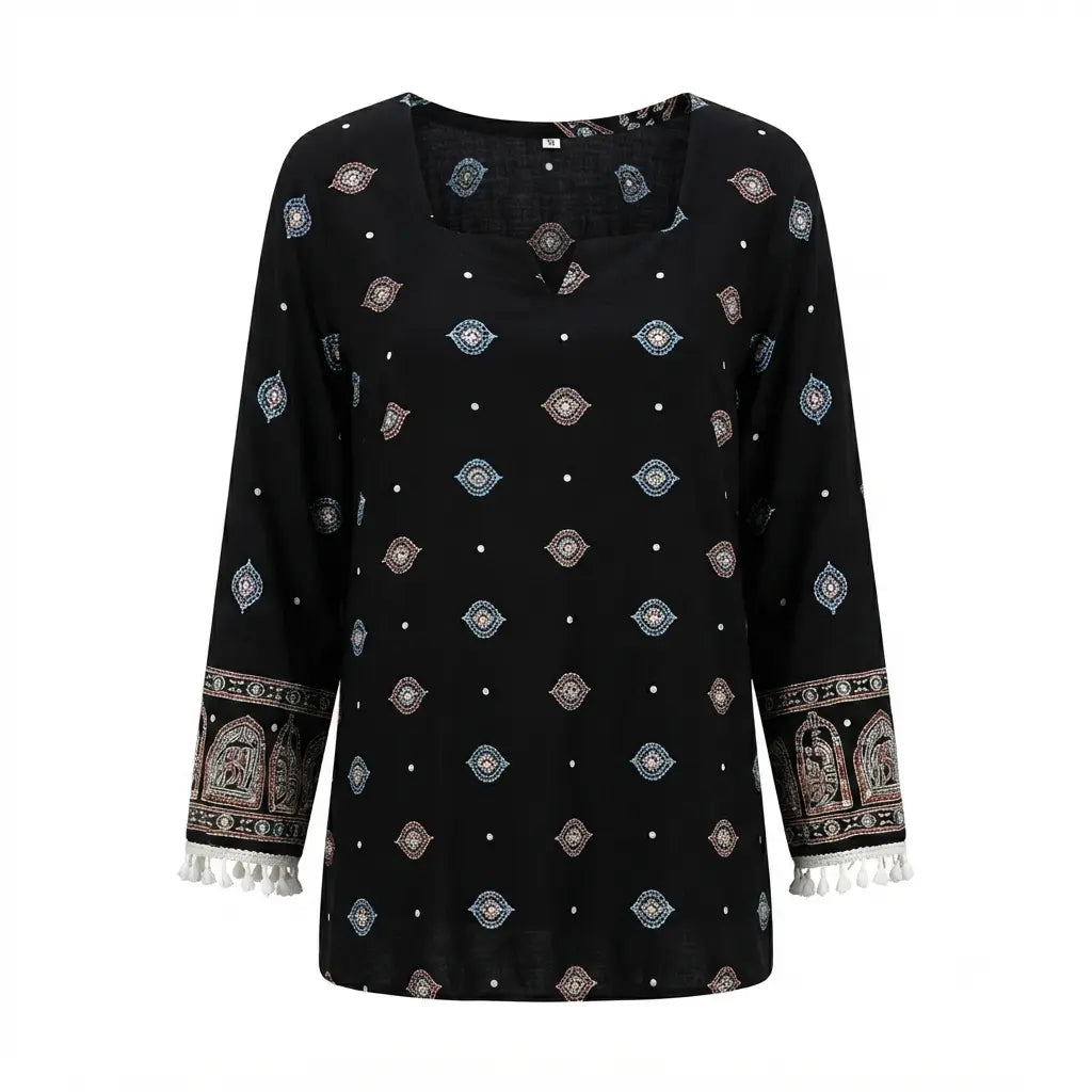 Black Embroidered Lily Cotton Short Kurthi