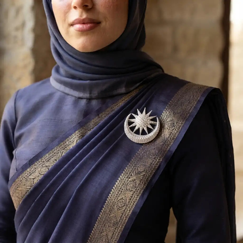 Sun and Moon Crystal Saree Pin