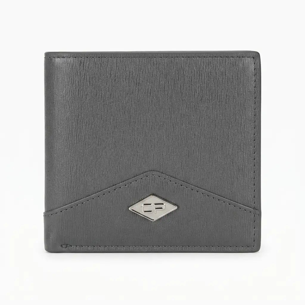 Black Leather Bi-Fold Wallet with ID Window & Zipper Pocket