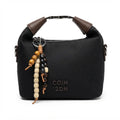 Black Canvas Handbag with Beaded Charm