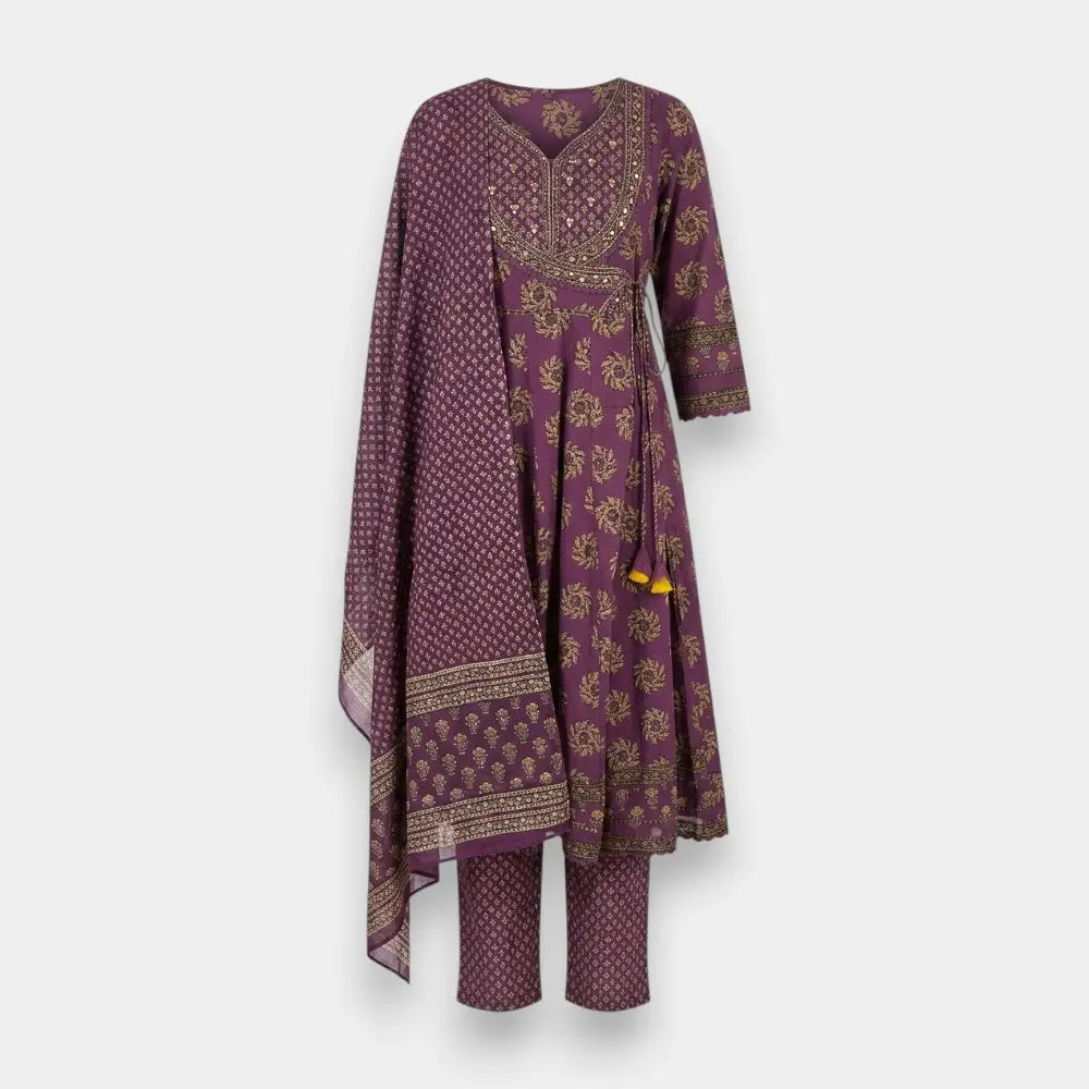 Cotton Gown Kurta 3-Piece Set