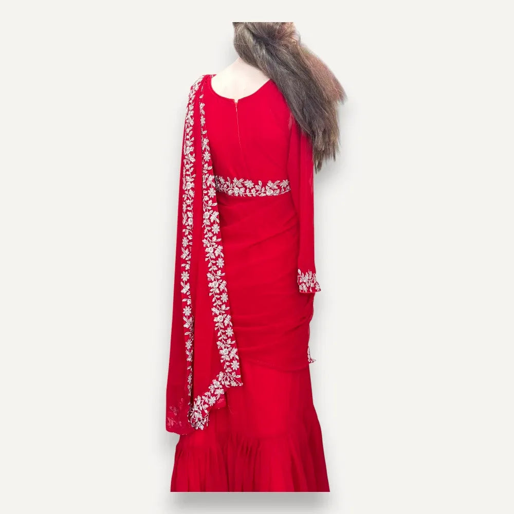 Gown Saree Ready To Wear- Georgette Fabric Embroidery Work