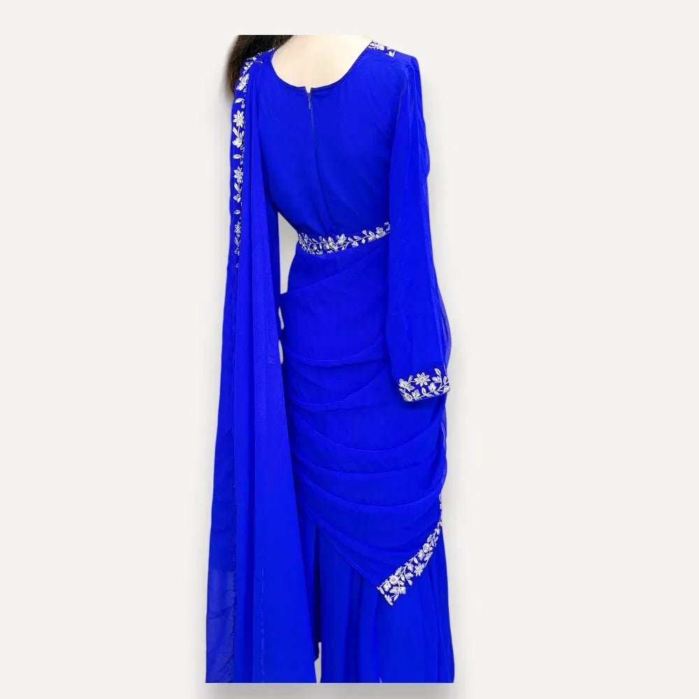 Gown Saree Ready To Wear- Georgette Fabric Embroidery Work