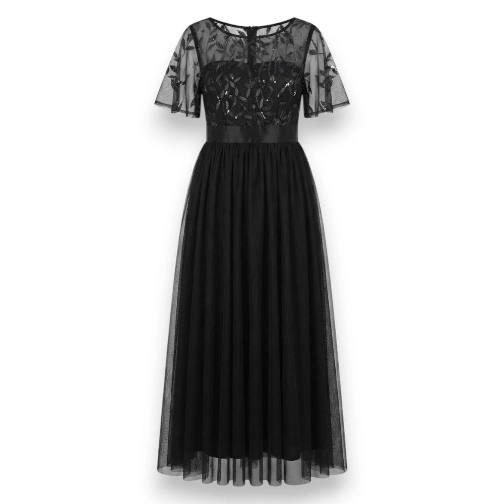Elegant Gown with Sheer Overlay – Size 2XL