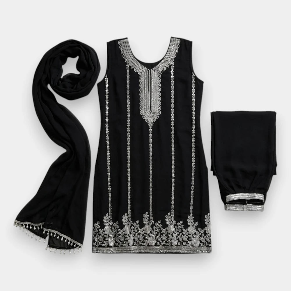 Black Patiya Kurta for Ladies- Size M