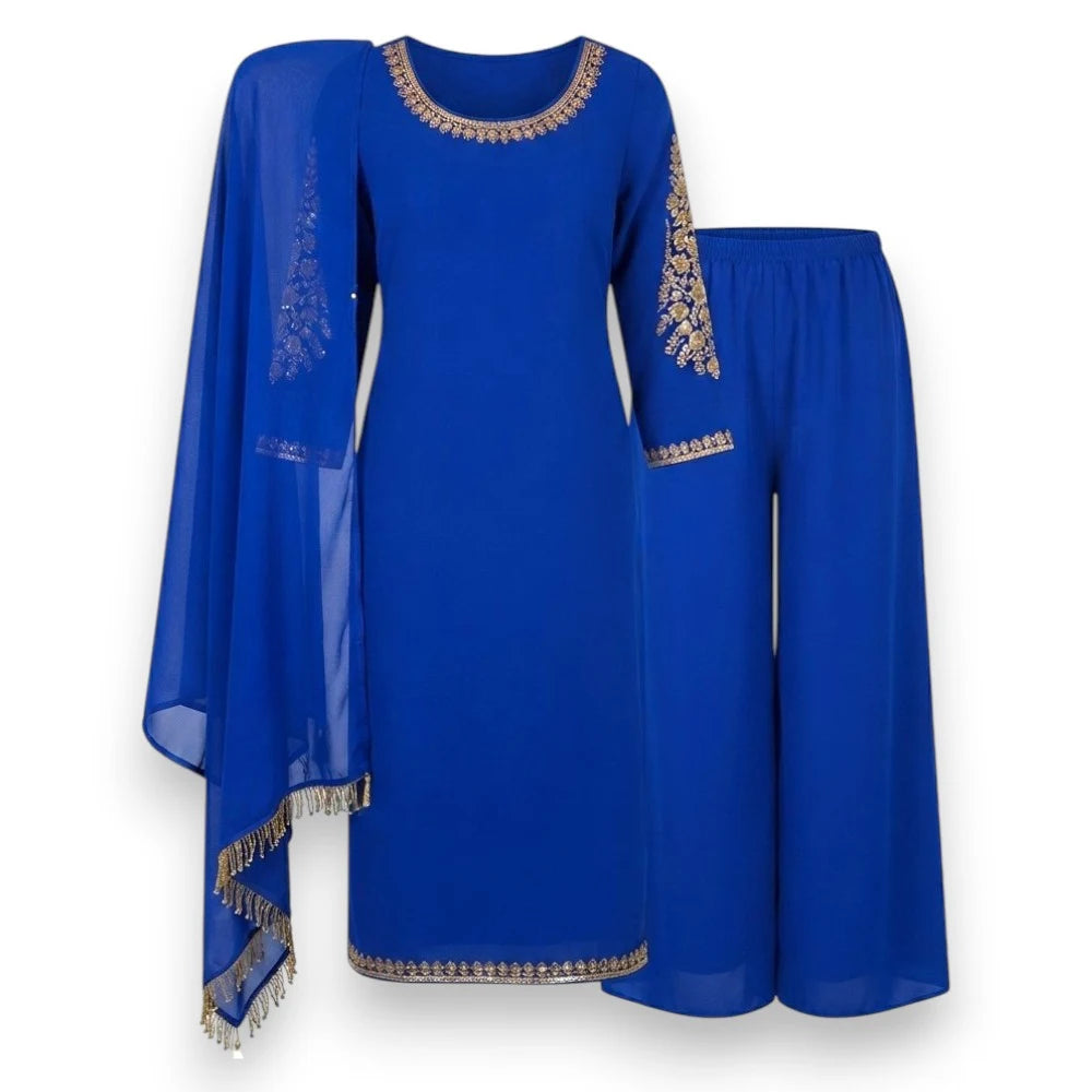 Embroidery Work Blue Sharara Kurti Set