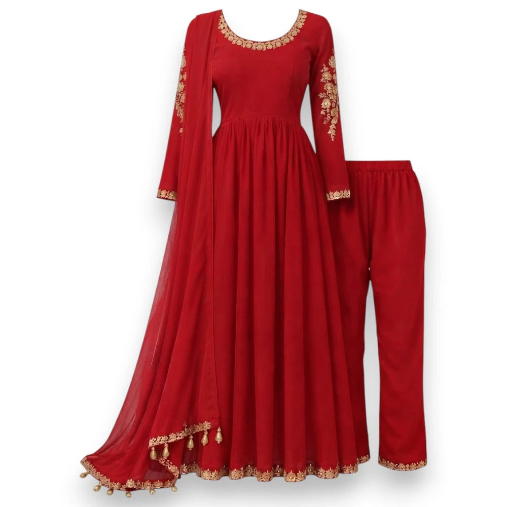 Embroidered Georgette Anarkali Gown Set, Size 38