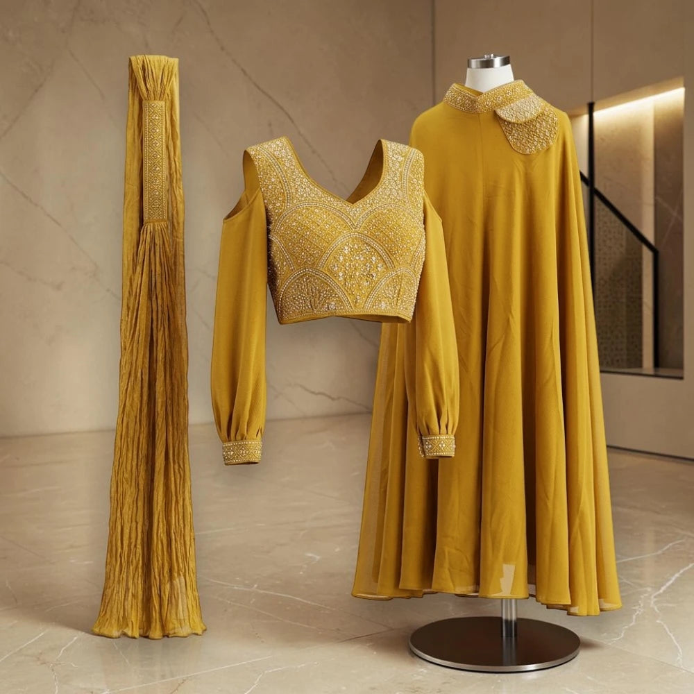 Sharara Set with Blouse & Kurta - S To M