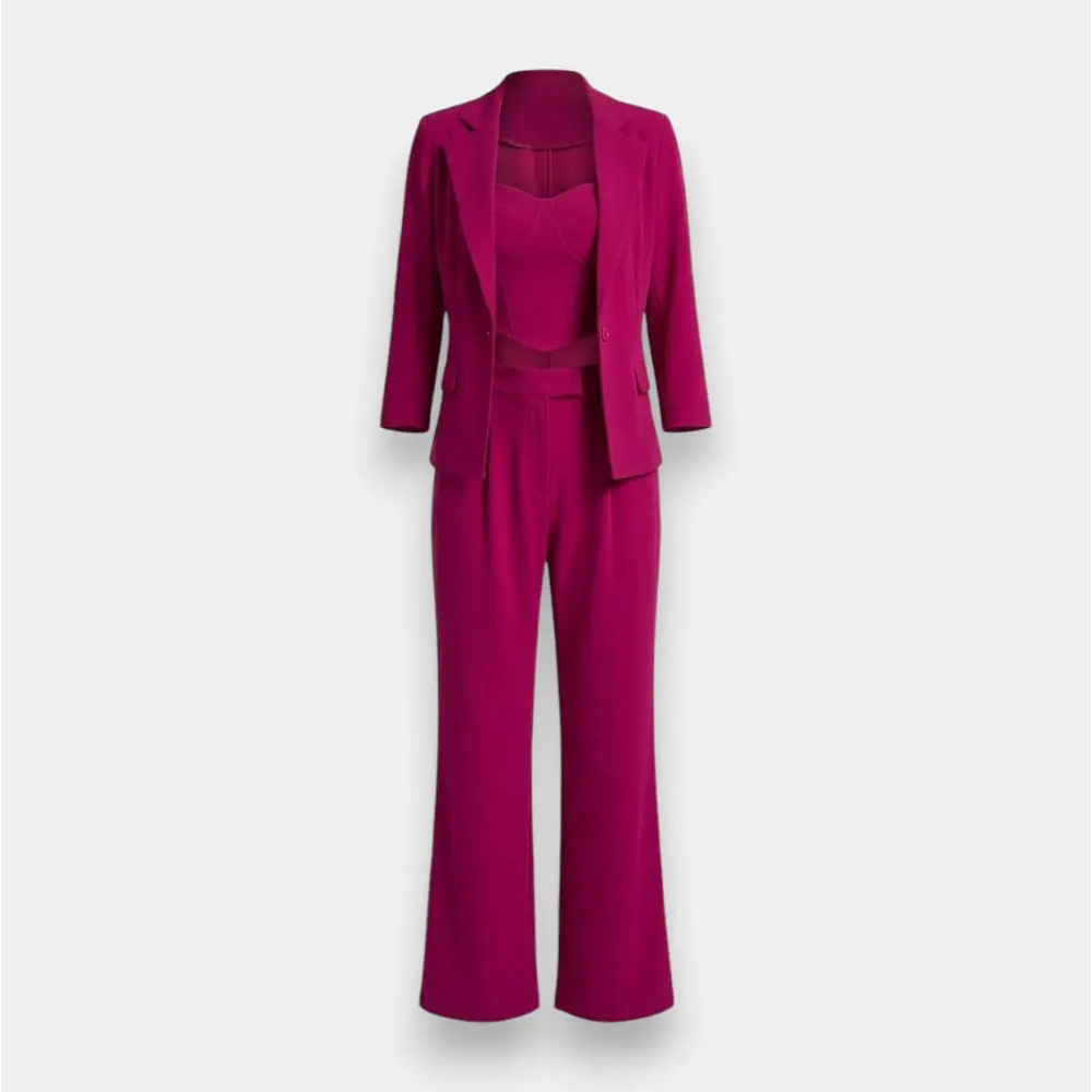 FANCY LYCRA PLAIN FORMAL WEAR FULL STITCHED TOP PANT WITH BLAZER MAGENTA