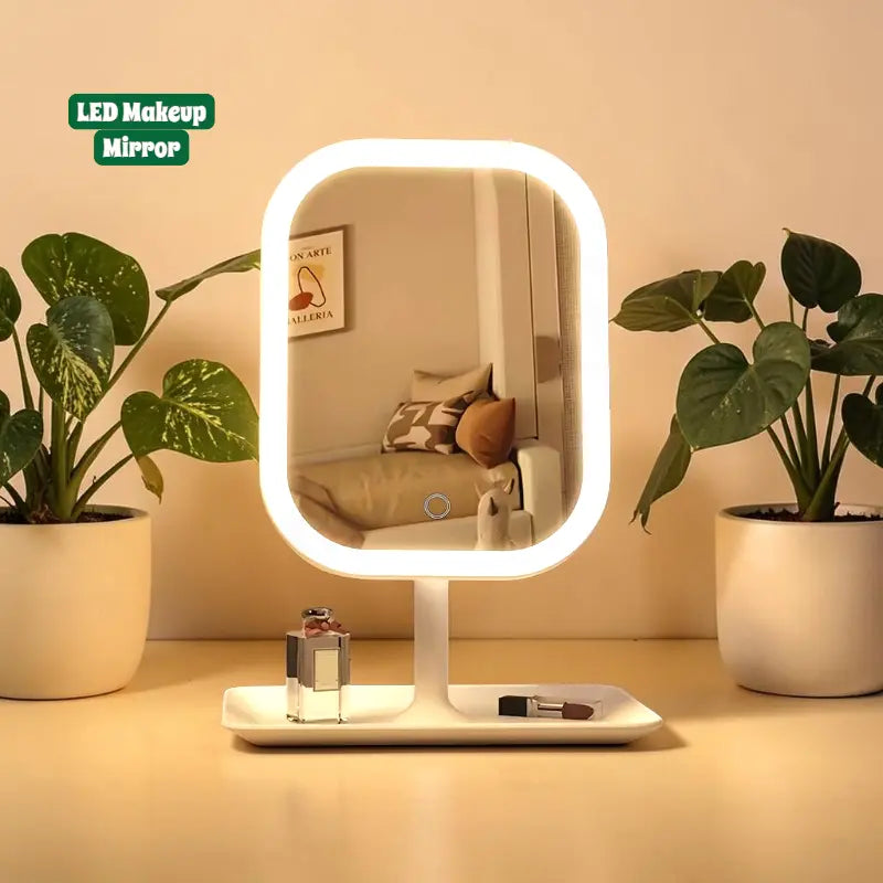 مرآة مكياج LED قابلة لإعادة الشحن مزودة بإضاءة - 3 أوضاع، تحكم باللمس، وسطوع قابل للتعديل