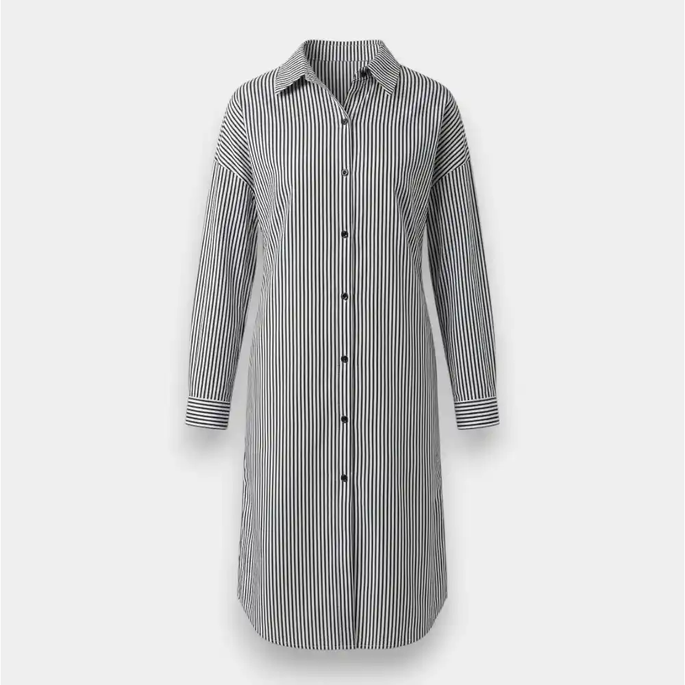 Women's Cotton Striped Shirt Dress with Pockets | Long Sleeve Tunic