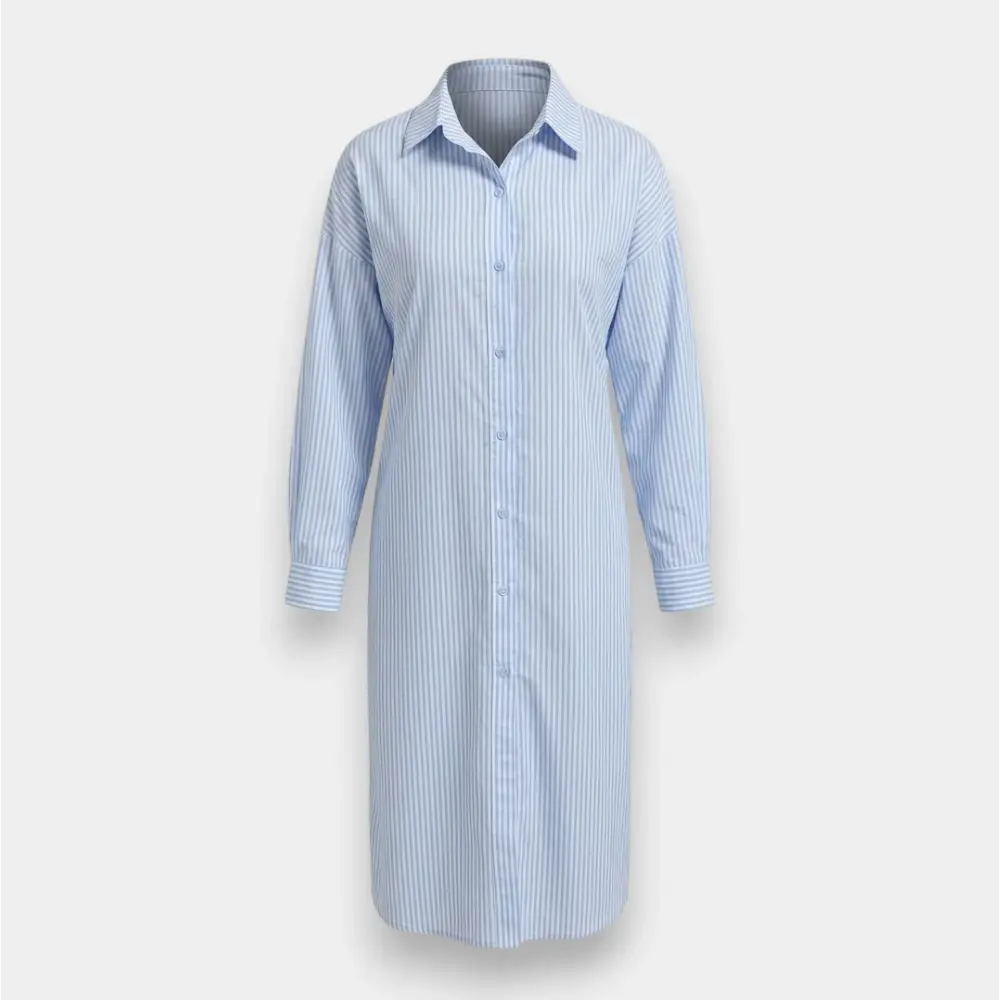 Women's Cotton Striped Shirt Dress with Pockets | Long Sleeve Tunic