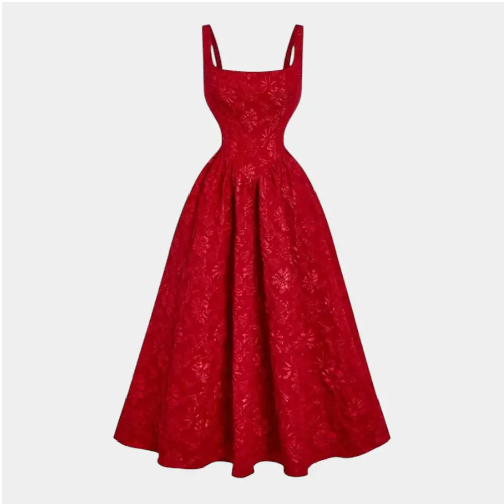Women's Red Vintage Midi Dress