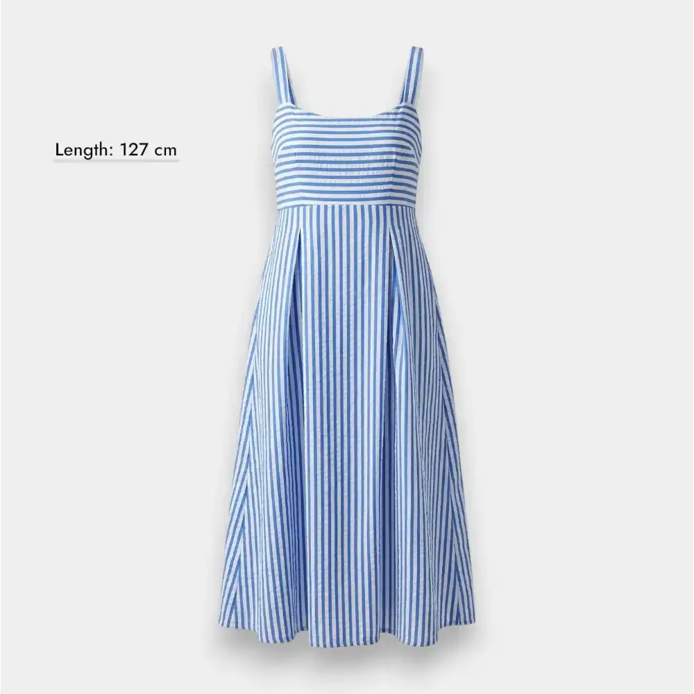 Blue Pinstripe Drop-Waist Midi Summer Dress