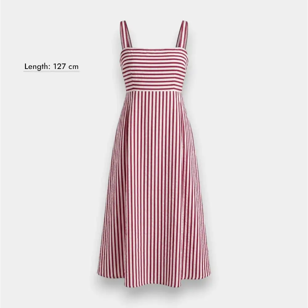 Pink Pinstripe Drop-Waist Midi Summer Dress