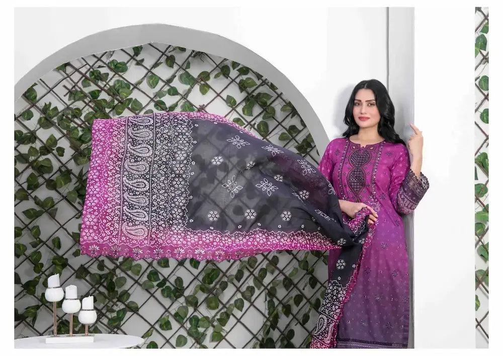 Tawakkal Stitched Embroidered Digital Printed Lawn kurthi - Magenta Color