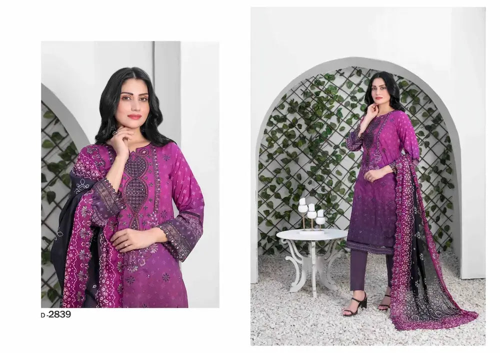 Tawakkal Stitched Embroidered Digital Printed Lawn kurthi - Magenta Color