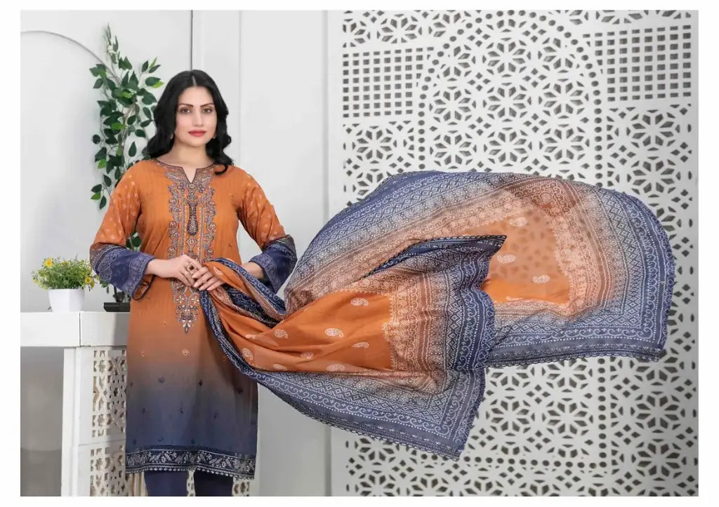 Tawakkal Stitched Embroidered Digital Printed Lawn kurthi - Tan Color